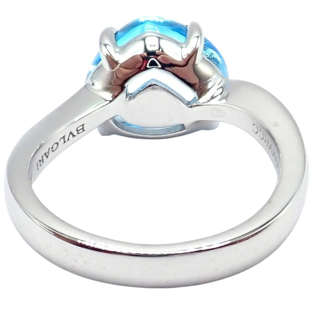 Authentic! Bulgari 18k Whtie Gold Mediterranean Eden Blue Topaz Ring Size 6 - Picture 5 of 14